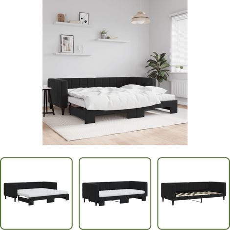 Lit gigogne - Lit de jour avec gigogne et matelas noir 90x190 cm velours (1/5)