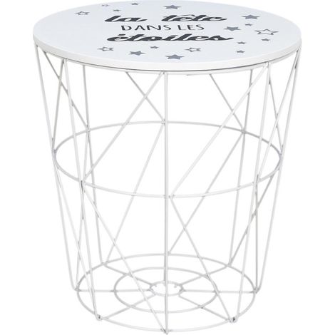 Paris Prix – Table d'appoint ronde 30cm en bois et MDF – Plateau amovible – Design à message – Facile d'entretien – Blanc (1/2)