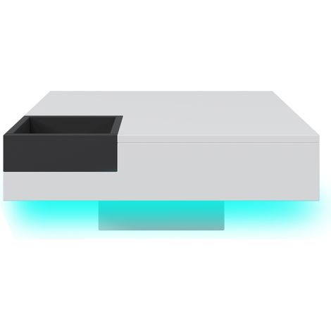 Table basse laquée brillante pour salon, table d’appoint avec boîte de rangement amovible, blanc et noir en color block, 727230 cm, avec effet lumineux LED (1/5)