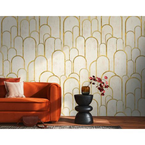 Papier peint intissé Art déco Beige, Crème, Or - 1,59 x 2,8 m (1/3)