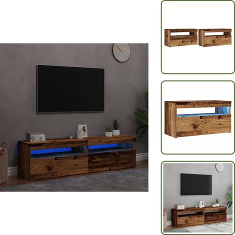 Meubles TV avec lumières LED 2 pcs vieux bois bois d'ingénierie - Meuble TV - Meubles TV - Support TV - Meuble Hifi (1/5)