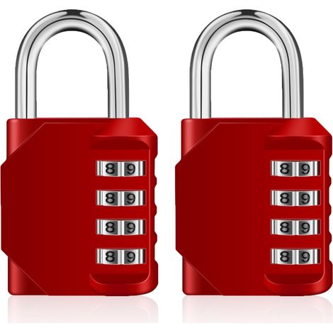 Cadenas Casier Code 4 Chiffres, Cadenas Code (2, Rouge) Cadenas Vestiaire Sport, Casier Vestiaire, Scolaire Armoire, Entrepôt, Garage, Résistant Aux Intempéries, Portable (1/5)