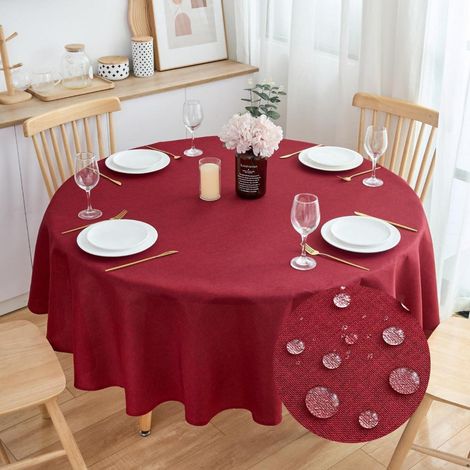 Nappe ronde aspect lin 200 cm déperlante bordeaux