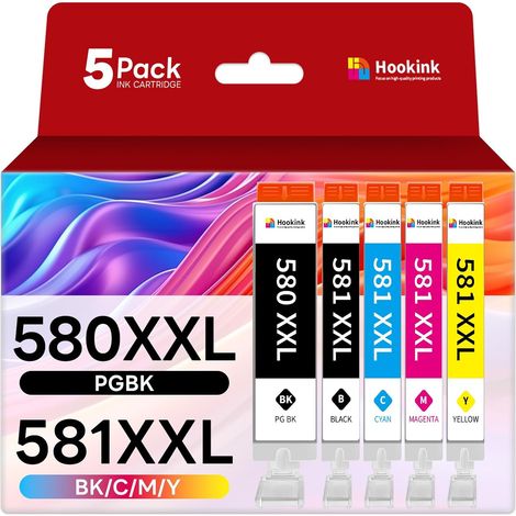 Lot de 5 PGI-580 CLI-581 XXL Cartouche Encre Cartouche 580 581 Multipack Compatible pour Canon PIXMA TR7550 TS705 TS705a TS6350 TS6350a TS6351 TS6351a TS6250 TS6150 TS6151