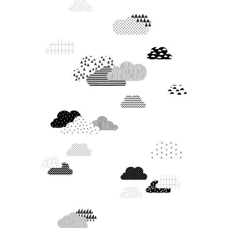 papier peint panoramique nuages noir et blanc - ESTAhome (1/4)