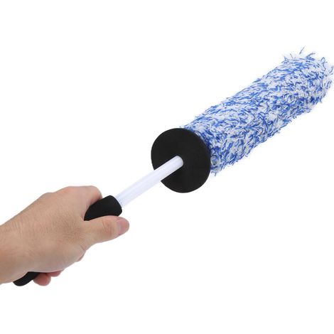 Brosse de nettoyage pour pneus et roues de voiture en microfibre douce et multifonctionnelle à longue portée pour pot d'échappement, pare-chocs et garde-boue (bleue) (1/5)
