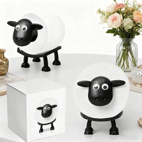 Lot de 3 porte-rouleaux de papier toilette en forme de mouton – Porte-papier toilette amusant sur pied, décoration de table – Imprimé 3D noir – Décoration de salle de bain mignonne (1/4)