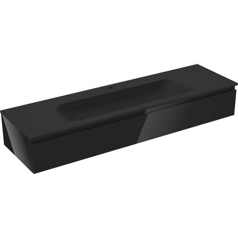 Mexen Orio Badezimmerschrank 160 cm mit Vela Waschbecken, 1 Schublade, Schwarz Hochglanz/schwarz matt - 91A10-16023-1-BF70-W23M