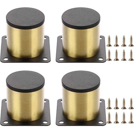 Juego de 4 patas de acero inoxidable para muebles, 5 cm - Para sillas, mesas, armarios, escritorios, sofás y otros muebles - Incluye tornillos - Fácil montaje - Redondas (doradas)