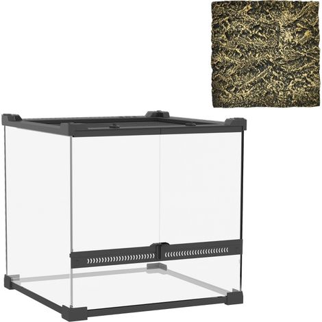 CHICFURN Terrario de vidrio para reptiles 30x30x30 cm negro, fondo estanco y puerta frontal (1/5)