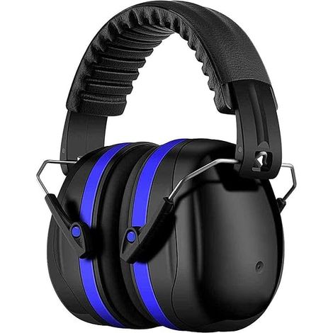 Casque Anti Bruit Adulte Pliable et Réglable – Casque Antibruit de Sécurité SNR 34dB, Serre-Tête Souple avec Mousse Épaisse pour Chantier, Construction, Tonte, Tir Sportif, Bleu (1/5)
