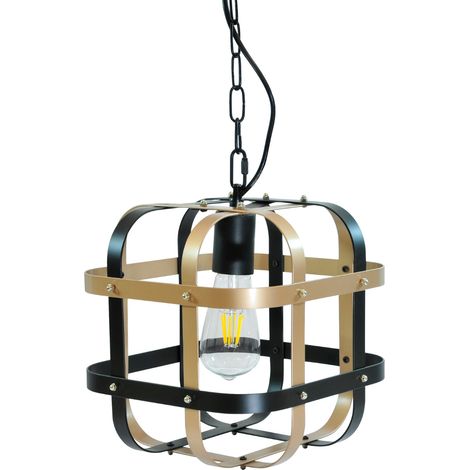 Suspension métal loft Polux Klatka noir-or E27 Ø25 cm (1/5)