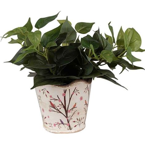 Pot de fleurs céramique branches beige marron 16x15cm (1/2)