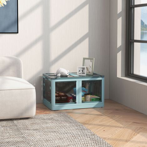 Boîte Rangement Empilable Couvercle Capacité Organisatrice Pliable Roues Bleu 69l 60x42x34cm