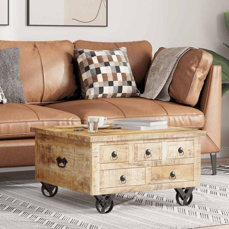 Table basse de salon, Table Café, Bois de manguier brut 70 x 70 x 40 cm OIB5660E (1/5)
