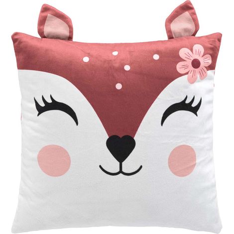 Coussin Déco Enfant en Velours "Bichette" 40x40cm Rose