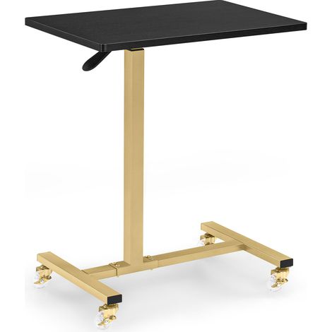 BarberPub Beistelltisch mit Rollen, Pflegetisch Höhenverstellbar, Salon-Tablettwagen Gold, Betttisch C Form, Friseurwagen, Wohnzimmer, 40x60x72/97cm, 2832(Schwarz-Gold)