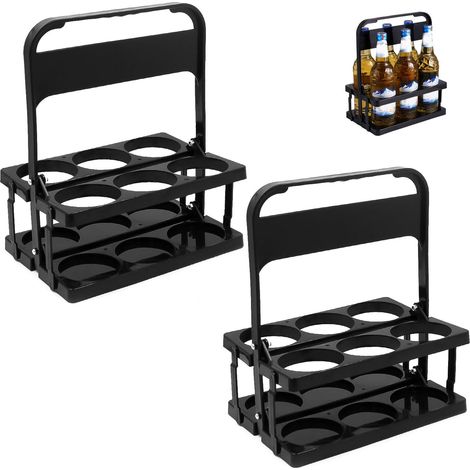 2 Pièces Porte Bouteille Plastique, Noir, 6 Bouteilles, Diamètre du Trou 7.8 cm, Pliable, Fixation Stable, pour Fêtes, KTV, Bars, Restaurants (27.2 × 18 × 33 cm) (Noir) (1/5)