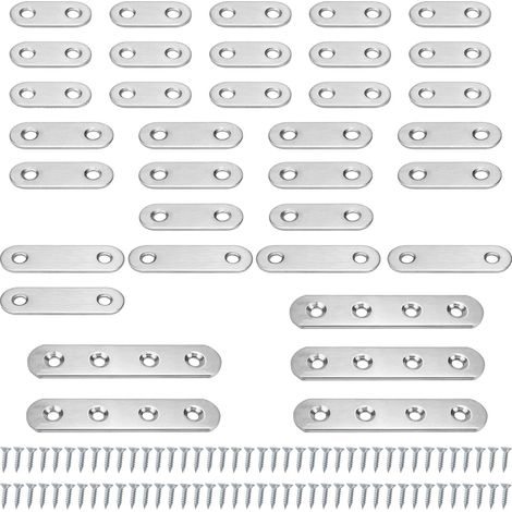 SHINING HOUSE 35 Pièces Equerre Plate, Argent Équerre de Fixation, Equerre Inox Livré avec 80 vis, Equerre Metal Convient pour Réparer et Fixer des Meubles