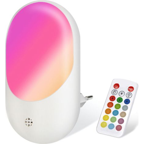 Veilleuse LED à Brancher - JINFGERNE - 16 Couleurs RGB avec Télécommande, Éclairage Doux pour Cuisines, Couloirs et Escaliers, Pratique et Élégante (1/5)