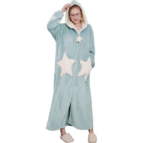 Peignoir femme zippé, robe de chambre à capuche, peignoir molletonné chaud, pyjama long nuit, vêtement de détente, molleton polaire, coupe ample. (1/5)