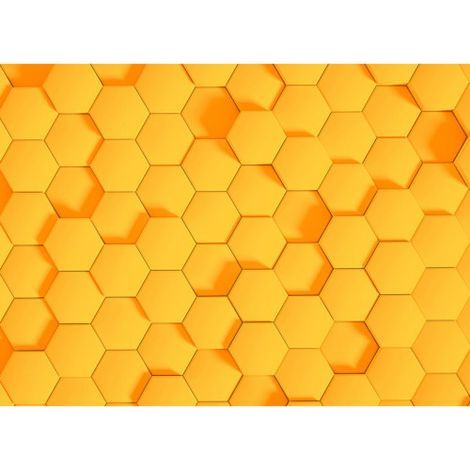 Papier peint panoramique jaune motif hexagone Tapisserie panoramique cuisine jaune graphique Papier peint panoramique géométrique 3D (1/4)