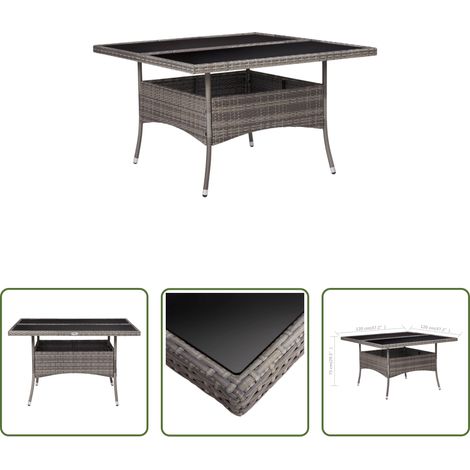 Terrasse Tisch - Garten-Esstisch Grau Poly Rattan und Glas (1/5)