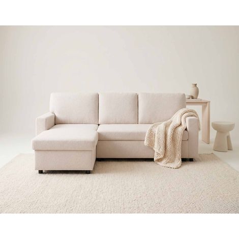 Meiya - canapé d'angle réversible 4 places convertible avec coffre en tissu bouclette - beige (1/5)