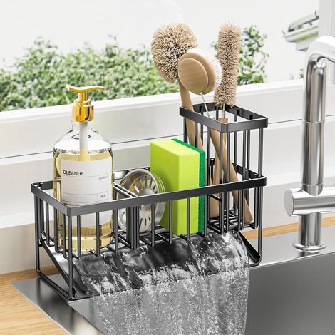 Küchenspüle Aufbewahrungsregal mit hohem Bürstenhalter und Schwammhalter, aus 304 Edelstahl, rostfrei und langlebig, geeignet zur Aufbewahrung von Spülmittel und Seife, praktisches Küchen-Organizer un