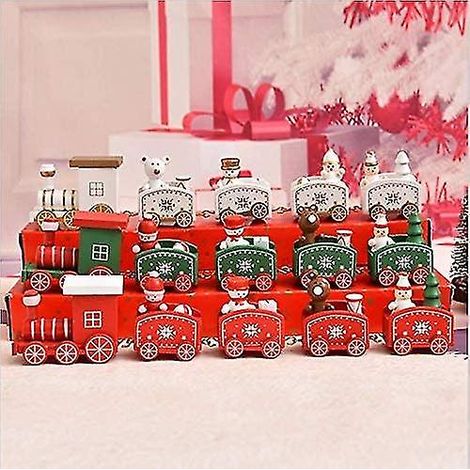 Lot de 5 petits trains de Noël en bois - Décoration de table de Noël, Cadeau de Noël (1/5)