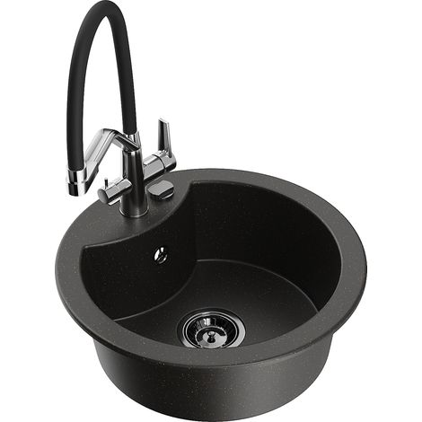 Mexen Diego Granitspüle 1-Becken mit Küchenarmatur Duo, schwarz/gold metallic - 6512-75-671701-07-B (1/5)