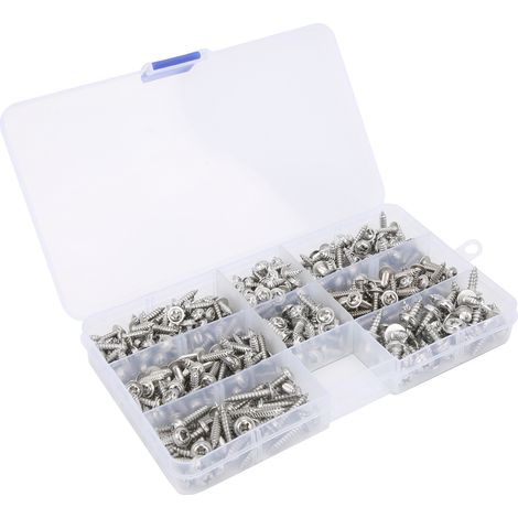 340 vis inox autoforeuses pour bois et plastique, kit de fixation quincaillerie, 340 pièces (1/5)
