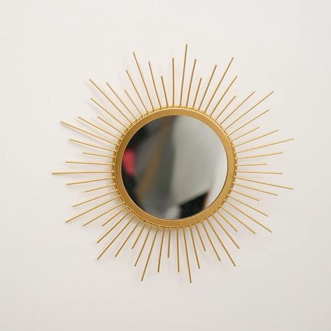 Goldener Metall-Sonnenstrahlspiegel – Boho-Wanddekoration und Geschenk für Zuhause (Klein, Sternenmuster)