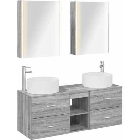 Ensemble de mobilier de salle de bain 5 pcs Sonoma gris vidaXL (1/5)