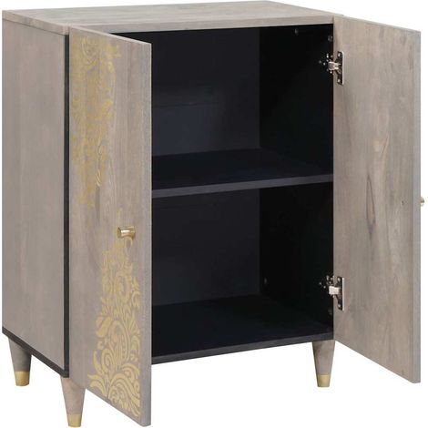 Buffet Meuble de rangement Gris et or 60 x 33 x 75 cm Bois de mangue massif (1/5)