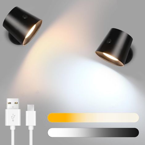 Wandlampe LED Wandleuchte Innen:GBLY Wandbeleuchtung Ohne Stromanschluss mit Schalter Akku Leselampe , Touch Dimmbar Wandlicht Kabellos Wandstrahler Batteriebetrieben , Schwarz, 2 Stück