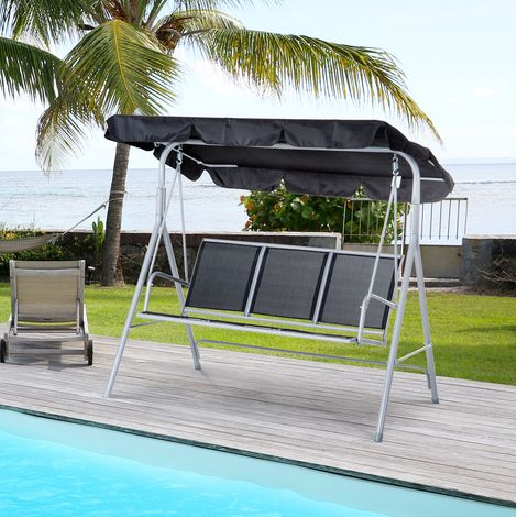 CHICFURN Dondolo da giardino 3 posti 171x108x154 cm in metallo grigio argento con tettuccio (1/5)