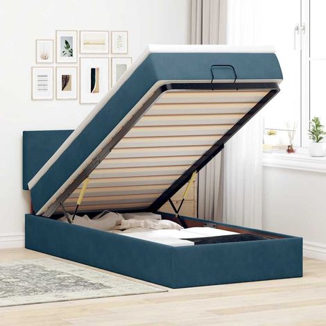 Ottoman-Bett mit Matratze Dunkelblau 90x200 cm Samt