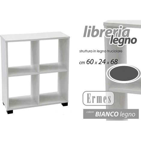 Kaela - Mobile Libreria Ermes Scaffale Basso 4 Scomparti Legno Bianco 60x24x68cm 715624 - (1/2)
