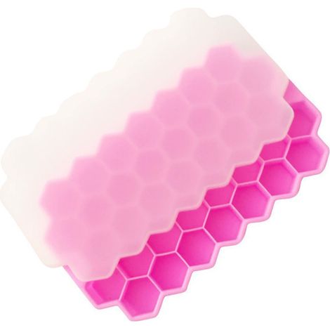 Silikon-Eiswürfelform mit 37 Fächern und Deckel – DIY-Bienenwaben-Eiswürfelbehälter für Gefrierschrank, Eis am Stiel und Cocktails – Rosa-lsw (1/2)