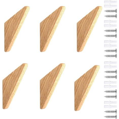 6 Pièces Patère, Porte-manteaux muraux Patère en hévéa naturel, crochets robustes pour suspendre des serviettes, 14.2 X 4.4 X 2 cm (1/5)