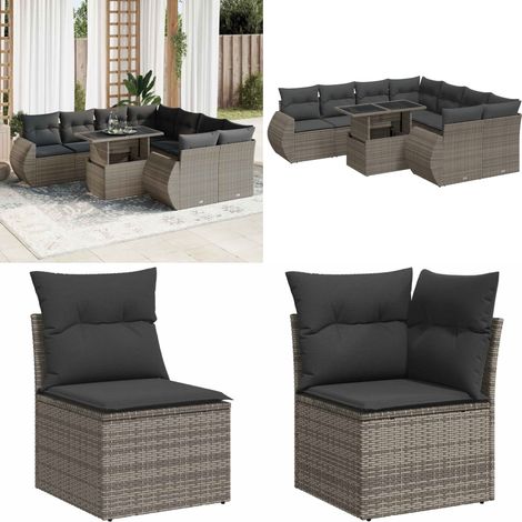 vidaXL Salon de jardin 9 pcs avec coussins gris résine tressée (1/5)
