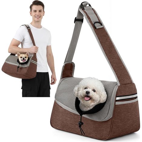 JeiibrZui Haustiertragetasche – 36 x 19 x 21 cm – 1 Stück – Geeignet für Hunde und Katzen bis 5 kg – Kaffeebraun – Atmungsaktives Netzgewebe – Verstellbarer Schultergurt – Sicherheitsclip (1/5)
