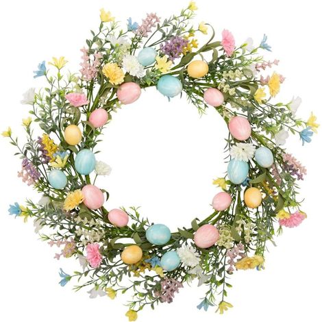 Couronne de Pâques 18 pouces – Couronne printanière artificielle pour porte d’entrée avec œufs pastel et branches mélangées, décoration de Pâques parfaite (1/4)