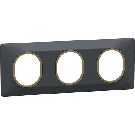 Plaque de finition 3 postes - Horizontal - Ovalis - S340706E - Schneider - Anthracite bague laiton