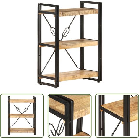 Bibliothèque à 3 niveaux, Étagère de Rangement, Meuble pour Dossier, Armoire de Rangement 60x30x80 cm Bois de manguier massif AXZ17678 (1/5)