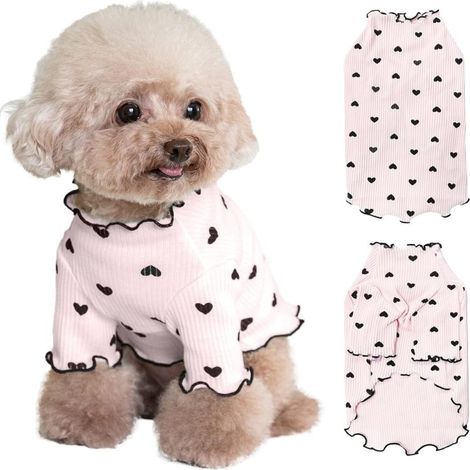 Vêtements pour petits chiens et chats, chemise à imprimé cœur manches longues extensibles (Rose, Très petit)