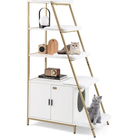 COSTWAY Large Cat Litter Box Enclosure 2-in-1 Hidden Cat Washroom Furniture (1/5)