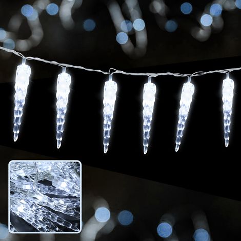 Jiubiaz Guirlande lumineuse stalactite 2 pièces, 40 LED par guirlande, longueur totale 10 m chacune, 8 modes, 31 V, blanc froid (1/5)