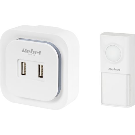 Sonnette sans fil 2 ports USB, portée de 150 m, étanche IP55, Rebel (1/3)